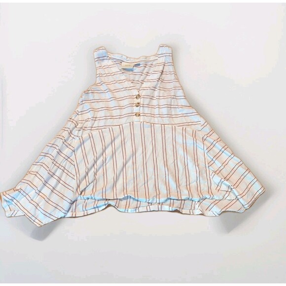 Anthropologie Maeve Alayne Tunic Top Womens Medium White Brown Striped - Picture 1 of 7